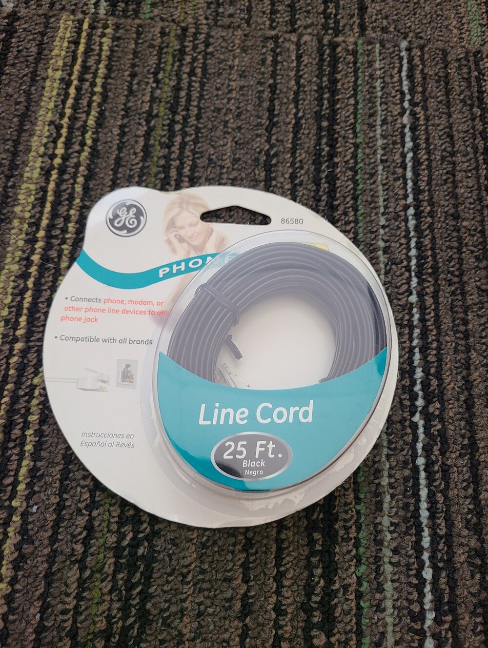 GE Black 25 ft Line Cord - Phone/Modem Cable